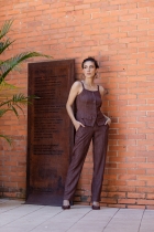 Calça Marrom Risca de Giz Alfaiataria 