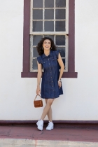 Vestido Jeans Curto Abotoamento Frontal 