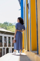 Conjunto Saia Midi Cropped Moletinho Azul 