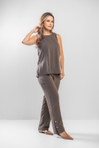 Conjunto Alfaiataria Café Botões Laterais