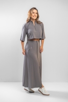 Conjunto Saia Mídi e Cropped Cinza 