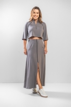 Conjunto Saia Mídi e Cropped Cinza 