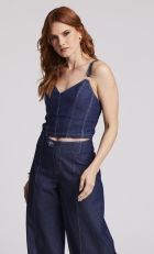 Calça Jeans Azul Escuro Pantalona 