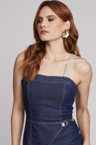 Vestido Curto Denim Aplicação Metálica