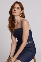 Vestido Curto Denim Aplicação Metálica