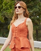 Conjunto Short e Blusa Peplum Laranja