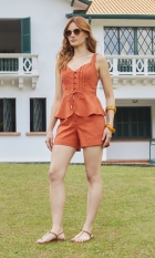 Conjunto Short e Blusa Peplum Laranja