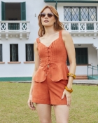 Conjunto Short e Blusa Peplum Laranja