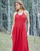 Vestido Mídi Vermelho Botões Frontais
