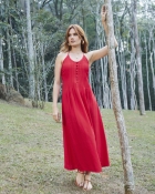 Vestido Mídi Vermelho Botões Frontais